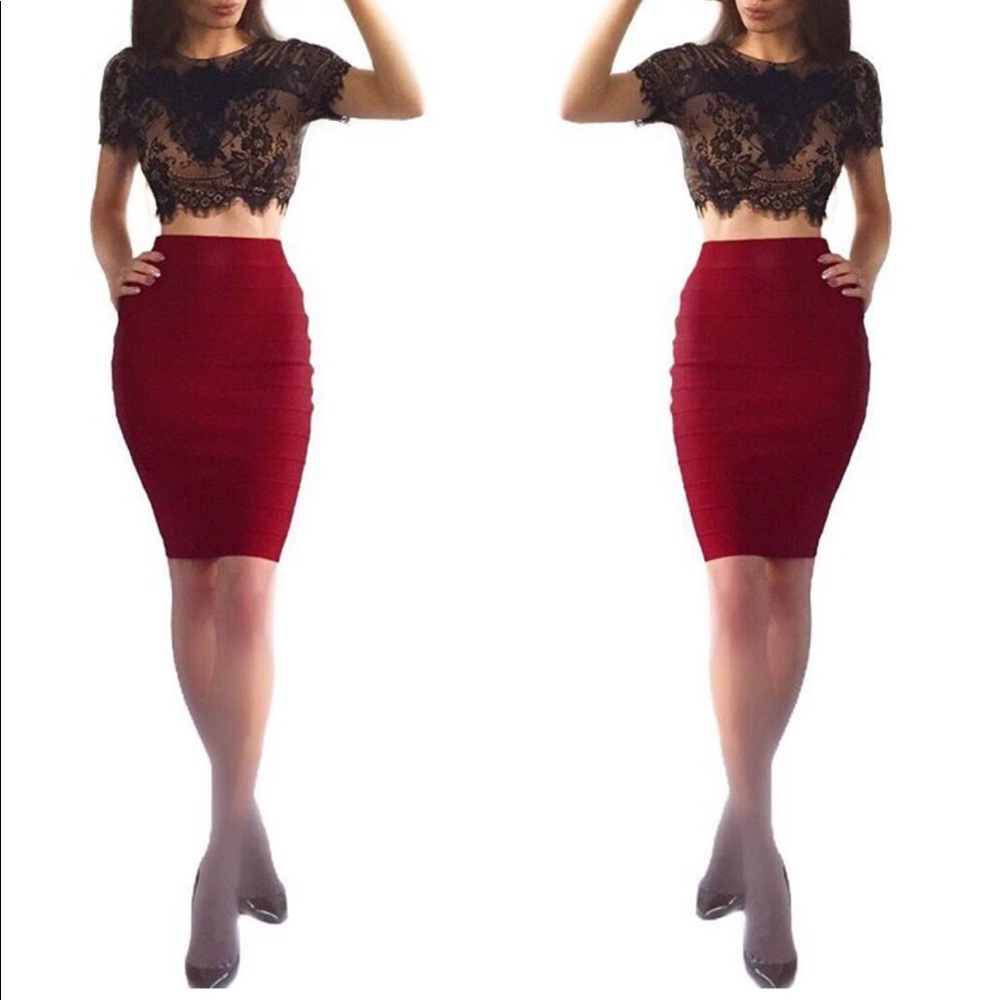 Dark Red Bandage Skirt - S